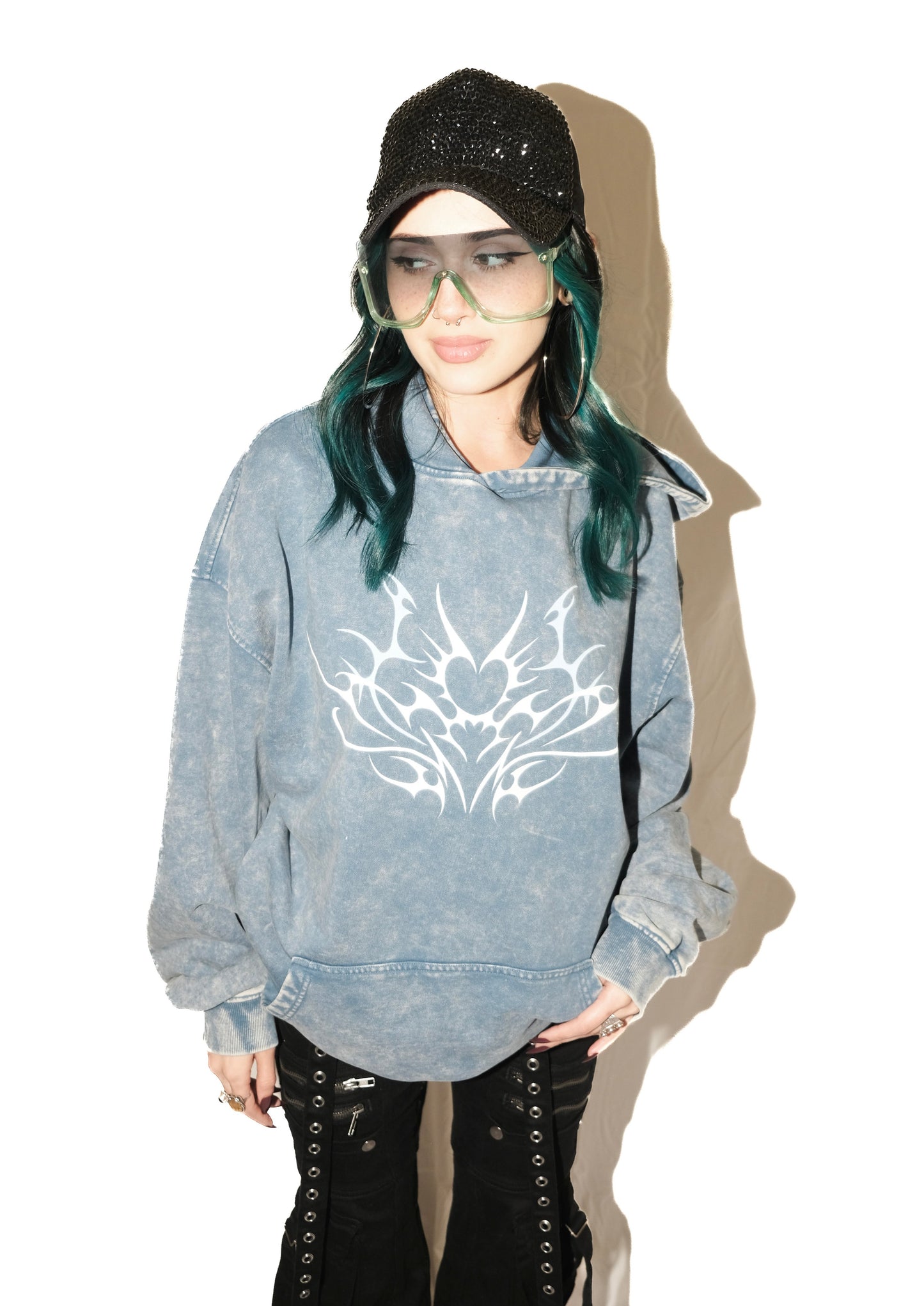 BLUE CYBER LUV OVERSIZED HOODIE